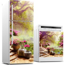 Sticker Art Buzdolabı ve Bulaşık Makinası Beyaz Eşya Sticker Kaplama 3D Bahçe