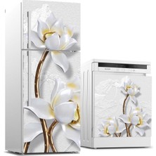 Sticker Art Buzdolabı ve Bulaşık Makinası Beyaz Eşya Sticker Kaplama 3D Çiçek Dekor