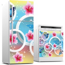 Sticker Art Buzdolabı ve Bulaşık Makinası Beyaz Eşya Sticker Kaplama 3D Çiçek Yuvarlak