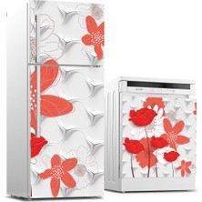 Sticker Art Buzdolabı ve Bulaşık Makinası Beyaz Eşya Sticker Kaplama 3D Dekor Çiçek