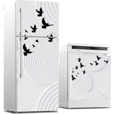 Sticker Art Buzdolabı ve Bulaşık Makinası Beyaz Eşya Sticker Kaplama 3D Kuşlar