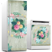 Sticker Art Buzdolabı ve Bulaşık Makinası Beyaz Eşya Sticker Kaplama 3D Tropikal Çiçek