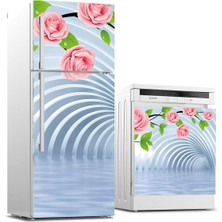 Sticker Art Buzdolabı ve Bulaşık Makinası Beyaz Eşya Sticker Kaplama 3D Tünel Pembe Gül