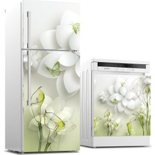 Sticker Art Buzdolabı ve Bulaşık Makinası Beyaz Eşya Sticker Kaplama 3D Yeşil Lale