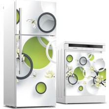 Sticker Art Buzdolabı ve Bulaşık Makinası Beyaz Eşya Sticker Kaplama 3D Yeşil Yuvarlak