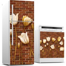 Sticker Art Buzdolabı ve Bulaşık Makinası Beyaz Eşya Sticker Kaplama Duvar Altın Çiçekler