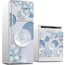 Sticker Art Buzdolabı ve Bulaşık Makinası Beyaz Eşya Sticker Kaplama Kelebek Elmas Çiçek