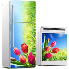 Sticker Art Buzdolabı ve Bulaşık Makinası Beyaz Eşya Sticker Kaplama Lale Güneş