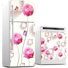 Sticker Art Buzdolabı ve Bulaşık Makinası Beyaz Eşya Sticker Kaplama Pembe Şakayıklar