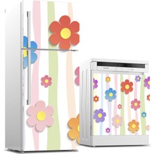Sticker Art Buzdolabı ve Bulaşık Makinası Beyaz Eşya Sticker Kaplama Renkli Çiçekler