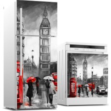 Sticker Art Buzdolabı ve Bulaşık Makinası Beyaz Eşya Sticker Kaplama Saat Kulesi Yağlıboya