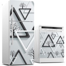 Sticker Art Buzdolabı ve Bulaşık Makinası Beyaz Eşya Sticker Kaplama Siyah Beyaz Ağaç