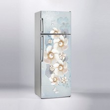 Sticker Art Buzdolabı Sticker Kaplama Dolap Kaplama Etiketi 3D Beyaz Çiçekler