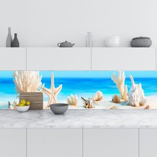 Sticker Art Mutfak Tezgah Arası Folyo Fayans Kaplama Folyosu Deniz Kabukları 60 x 500  cm