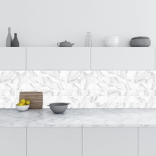 Sticker Art Mutfak Tezgah Arası Folyo Fayans Kaplama Folyosu Beyaz Mermer Duvar Karo 60 x 500  cm