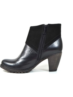 Beety 103  Doğal Deri Siyah Kalın Topuklu Kadın Bot