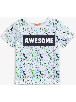 Koton Bisiklet Yaka Tişört Pamuklu Yazı Baskılı Kısa Kollu