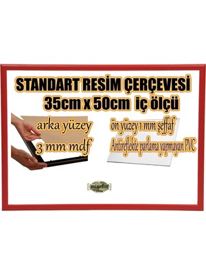 MİXEFOR Boş Çerçeve - 35CM x 50CM Iç Ölçü -Renk KIRMIZI -Arka Yüzey 3mm Mdf-  Ön yüzey  Kırılmaz  parlama yapmayan Antireflektif