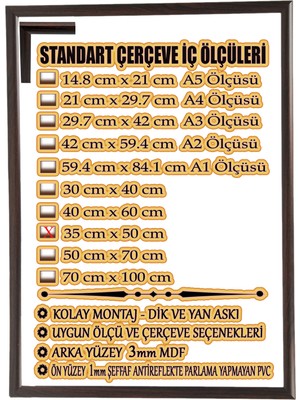 MİXEFOR Boş Çerçeve - 35CM x 50CM Iç Ölçü -Renk KOYU KAHVE -Arka Yüzey 3mm Mdf-  Ön yüzey  Kırılmaz  parlama yapmayan Antireflektif