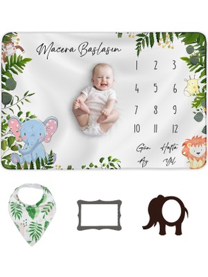 Moky Design Bebek Aylık Anı Battaniyesi 150 x 100 cm Bebek Önlük Yeni Doğan Seti