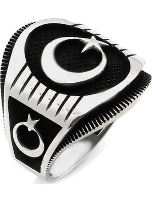 Modasilvers Gümüş Ay Yıldızlı Erkek Yüzük