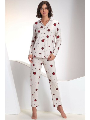 Sevim Kadın Nar Düğmeli Pijama Takım