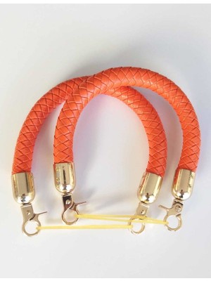 Angel Çanta Aksesuar Örme Çanta Sapı Kısa Turuncu Renk Light Gold Metal