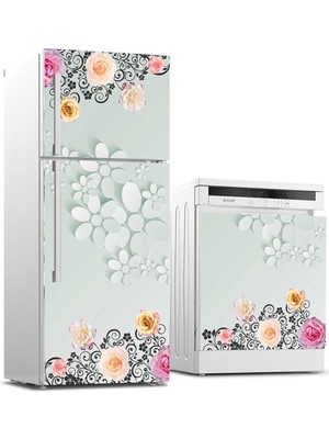 Sticker Art Buzdolabı ve Bulaşık Makinası Beyaz Eşya Sticker Kaplama 3D Flowers