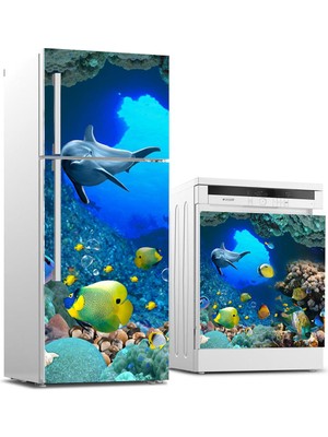 Sticker Art Buzdolabı ve Bulaşık Makinası Beyaz Eşya Sticker Kaplama Deniz Altı