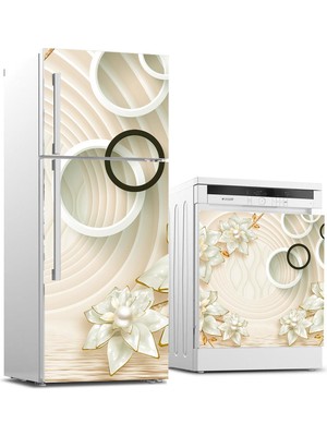Sticker Art Buzdolabı ve Bulaşık Makinası Beyaz Eşya Sticker Kaplama 3D Golden Yuvarlak