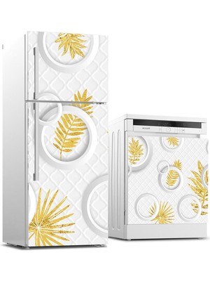 Sticker Art Buzdolabı ve Bulaşık Makinası Beyaz Eşya Sticker Kaplama 3D Altın Yaprak