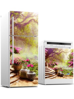Sticker Art Buzdolabı ve Bulaşık Makinası Beyaz Eşya Sticker Kaplama 3D Bahçe