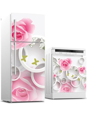 Sticker Art Buzdolabı ve Bulaşık Makinası Beyaz Eşya Sticker Kaplama 3D Beyaz Halka Gül