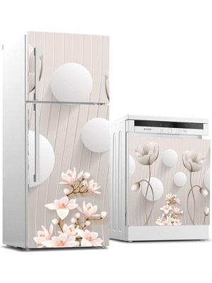 Sticker Art Buzdolabı ve Bulaşık Makinası Beyaz Eşya Sticker Kaplama 3D Çiçek