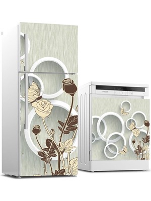 Sticker Art Buzdolabı ve Bulaşık Makinası Beyaz Eşya Sticker Kaplama 3D Çiçek Daireler