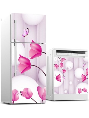 Sticker Art Buzdolabı ve Bulaşık Makinası Beyaz Eşya Sticker Kaplama 3D Çiçek Kelebek