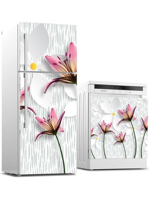 Sticker Art Buzdolabı ve Bulaşık Makinası Beyaz Eşya Sticker Kaplama 3D Manolya