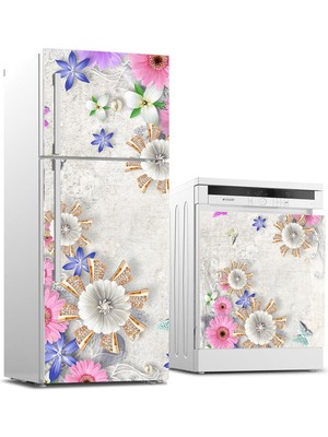 Sticker Art Buzdolabı ve Bulaşık Makinası Beyaz Eşya Sticker Kaplama 3D Papatyalar