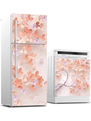 Sticker Art Buzdolabı ve Bulaşık Makinası Beyaz Eşya Sticker Kaplama 3D Yapraklar