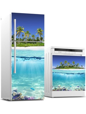 Sticker Art Buzdolabı ve Bulaşık Makinası Beyaz Eşya Sticker Kaplama Ada Deniz