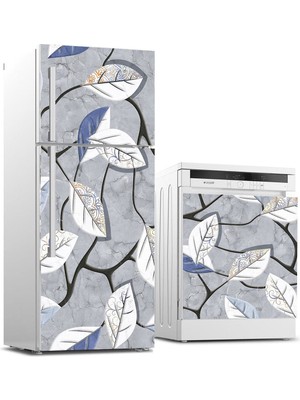 Sticker Art Buzdolabı ve Bulaşık Makinası Beyaz Eşya Sticker Kaplama Duvar Renkli Yapraklar