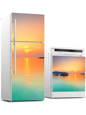 Sticker Art Buzdolabı ve Bulaşık Makinası Beyaz Eşya Sticker Kaplama Gün Batımı