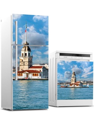 Sticker Art Buzdolabı ve Bulaşık Makinası Beyaz Eşya Sticker Kaplama Kız Kulesi