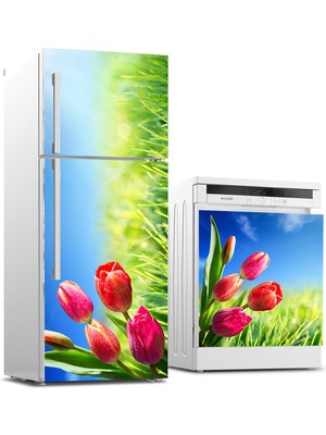 Sticker Art Buzdolabı ve Bulaşık Makinası Beyaz Eşya Sticker Kaplama Lale Güneş