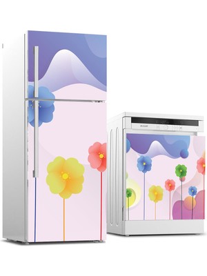Sticker Art Buzdolabı ve Bulaşık Makinası Beyaz Eşya Sticker Kaplama Renkli Çiçek
