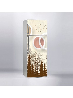 Sticker Art Buzdolabı Sticker Kaplama Dolap Kaplama Etiketi Kahverengi Ağaç Daire