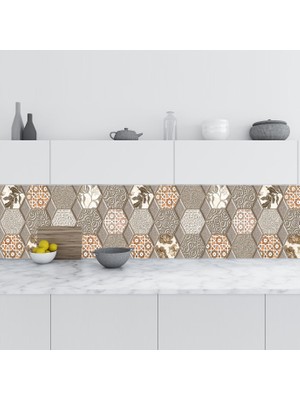Sticker Art Mutfak Tezgah Arası Folyo Fayans Kaplama Folyosu Altıgen Rustik Desen 60 x 300  cm