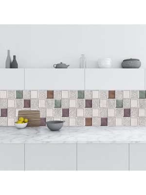 Sticker Art Mutfak Tezgah Arası Folyo Fayans Kaplama Folyosu Kare Çiçek 60 x 500  cm