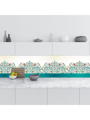 Sticker Art Mutfak Tezgah Arası Folyo Fayans Kaplama Folyosu Vintage Renkli Çiçek 60 x 500  cm