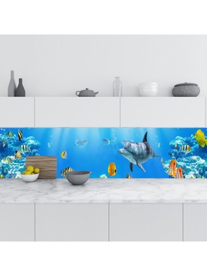 Sticker Art Mutfak Tezgah Arası Folyo Fayans Kaplama Folyosu Denizaltı Balıklar 60 x 100  cm